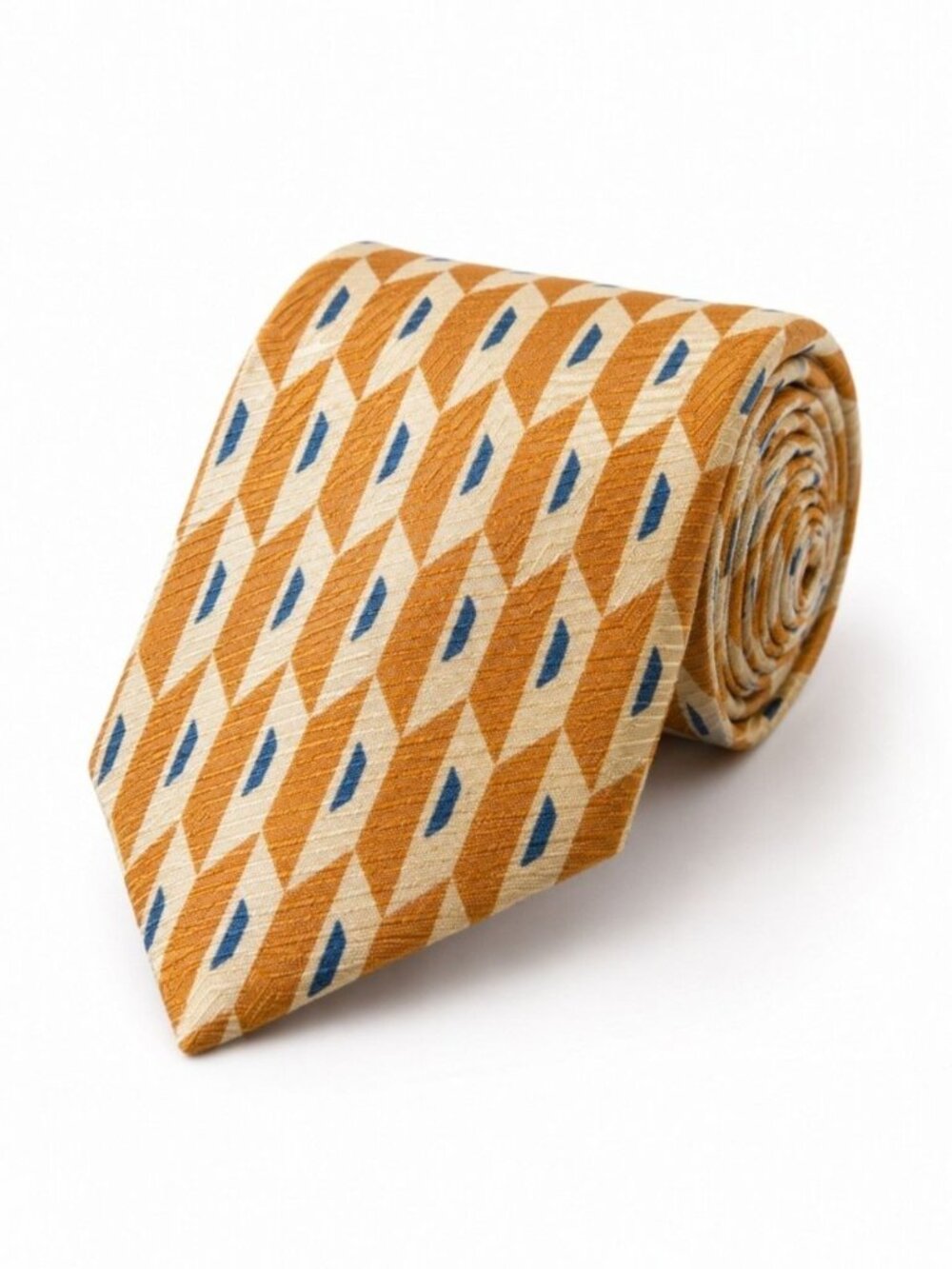 Mondo Uomo Italy 100% Silk Tie Yellow Gold Blue Geometric Designer Necktie